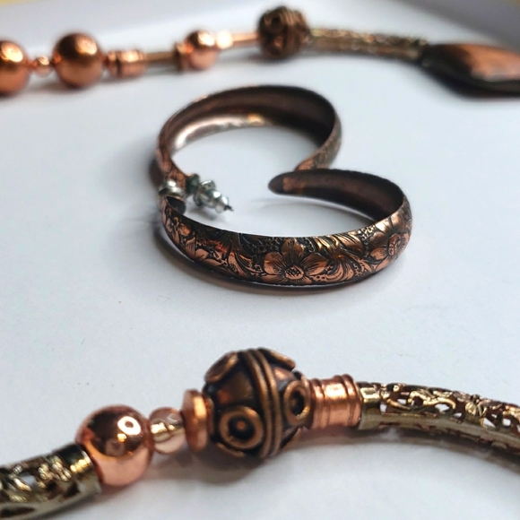 Sold Copper necklace with copper earrings set statement peice unique flowers - Picture 4 of 6